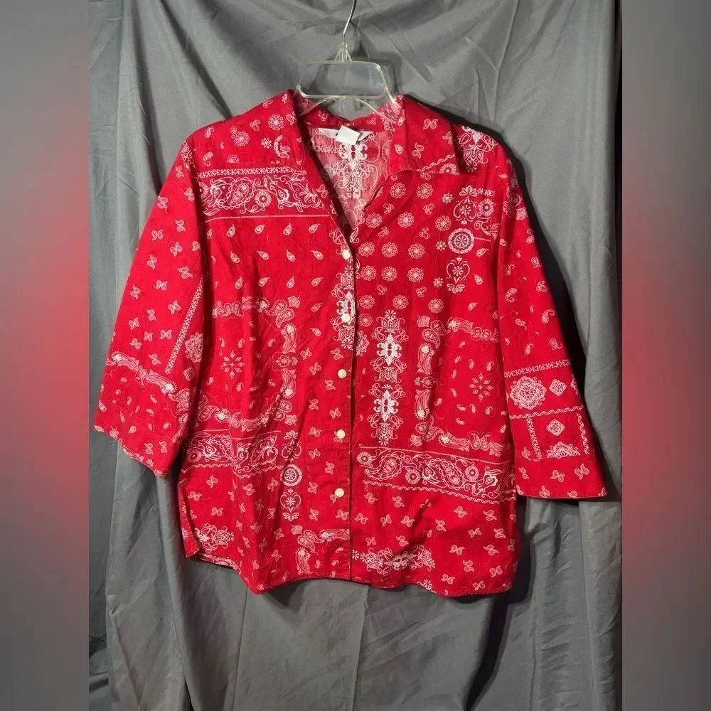 Alia Red Bandana-Style Button Shirt EPC